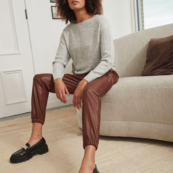 Faux Leather Jogger Ankle Pant - Picture 3 of 8